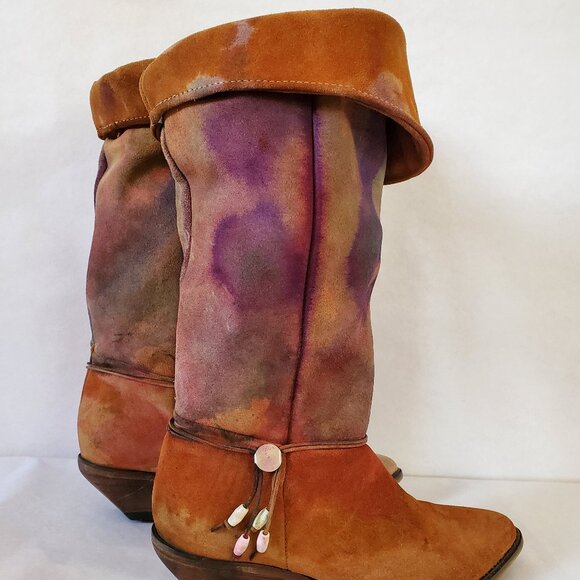 Brown pink red blue purple leather vintage Western cowgirl rodeo festival tiedye - Picture 8 of 9